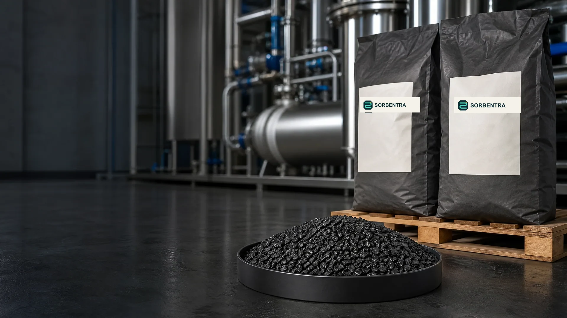 SORBENTRA branded activated carbon export packaging and granular carbon